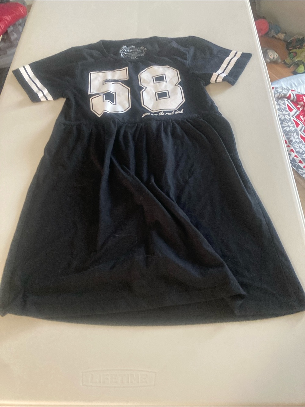 Girls' Black Casual Jersey Dress with 58 Graphic
